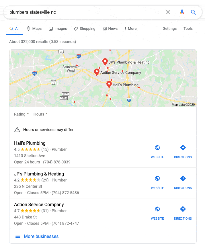 Free to Low Cost Marketing for Service Area Businesses image Google Business Profile Local Pack Desktop