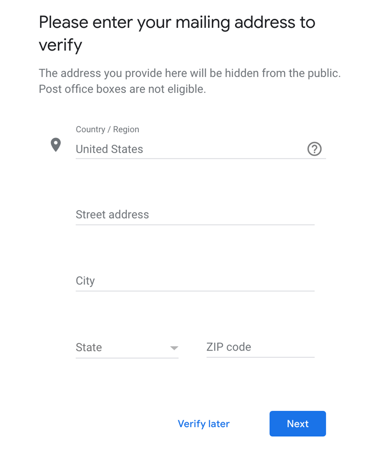 Your Private School: Cube Creative Design & Marketing image Google My Business Step 12: Mailing Address Verification