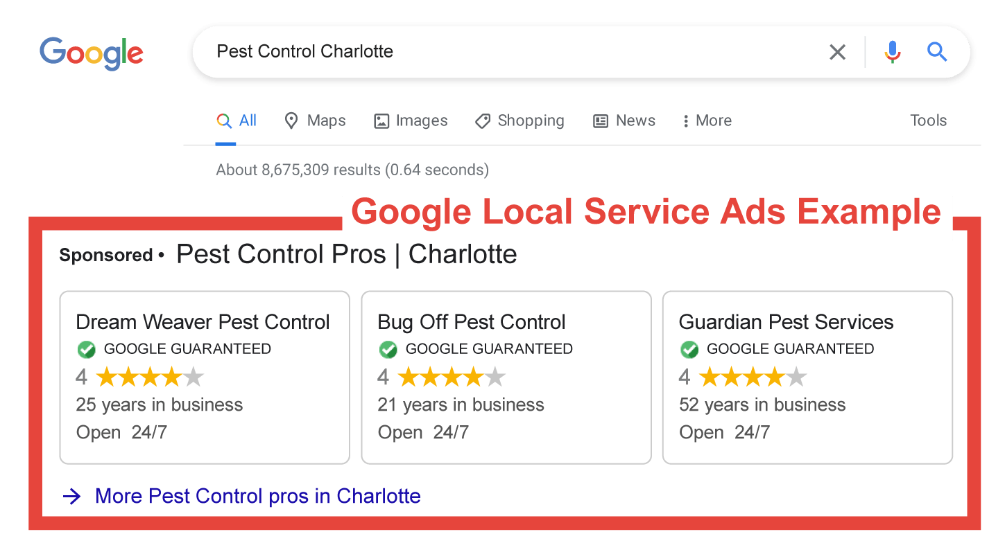 SEO vs PPC for Pest Control: Which Gets More Leads? image Google LSA Pest Control Example