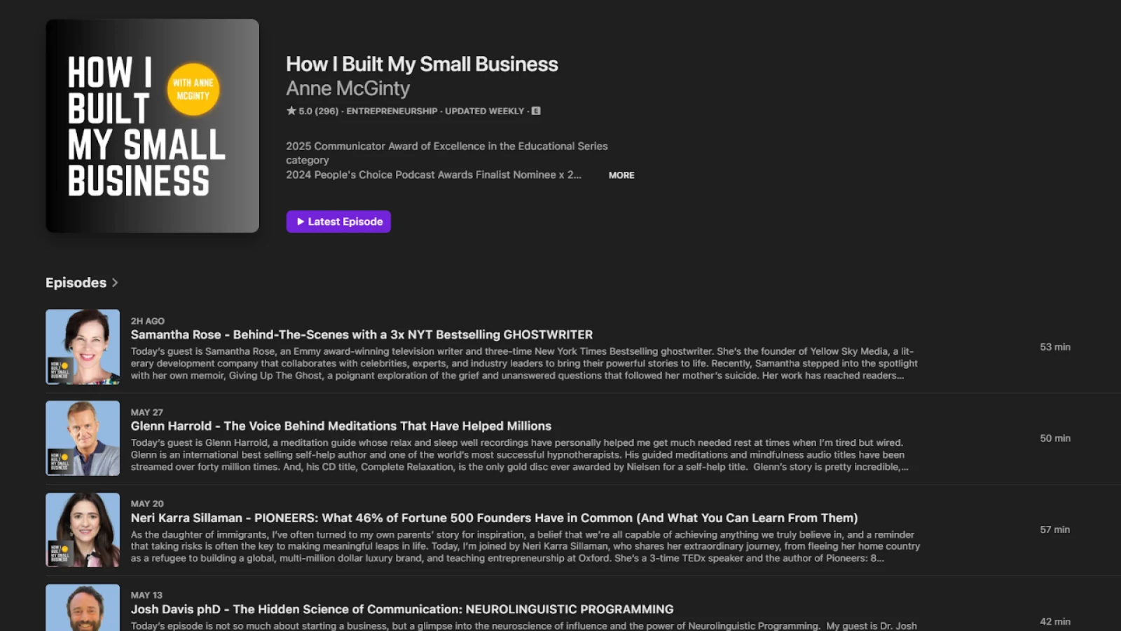 Link Building for Small Business: 10 Key Methods image Example of a podcast site where small business owners can share their story and get a backlink to their website.