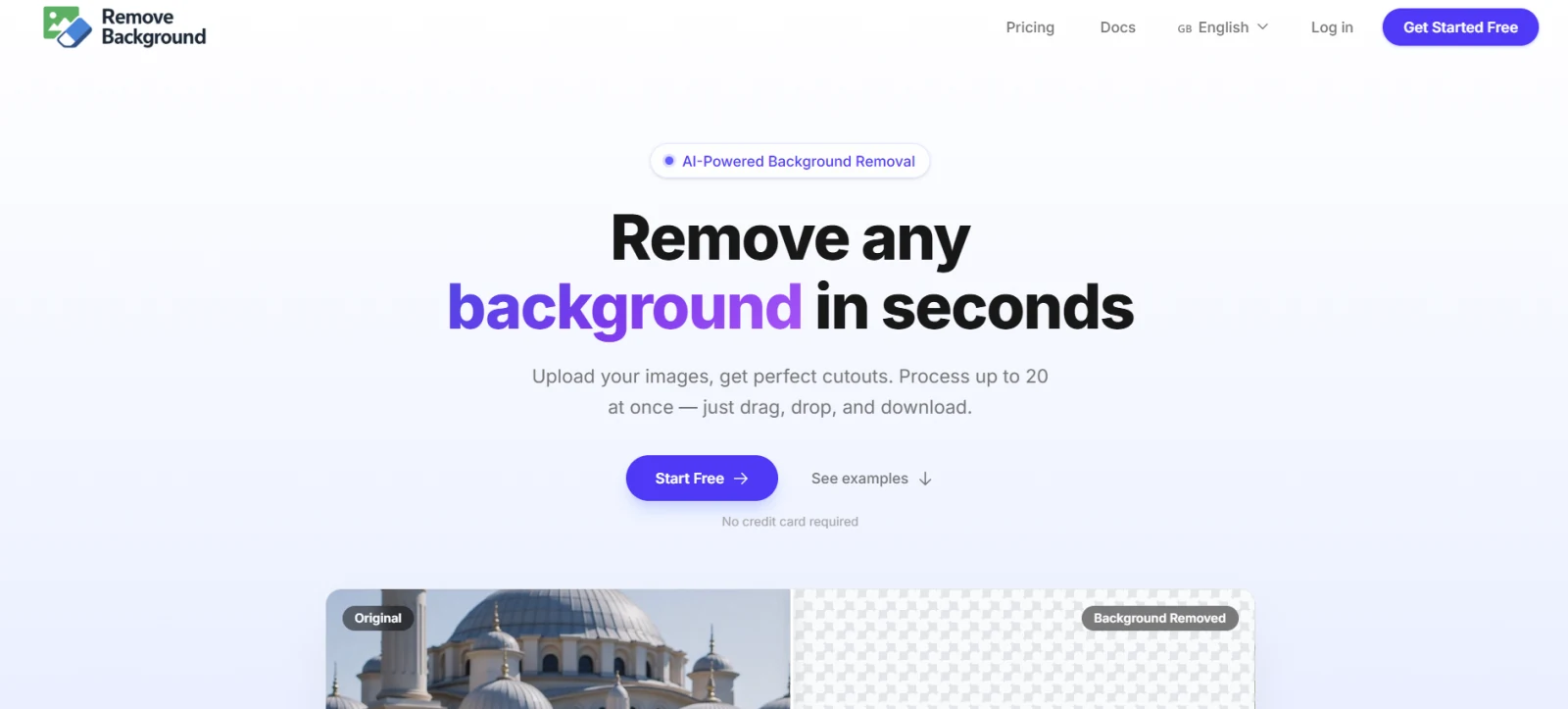 Remove Image Backgrounds Fast: 4 Tools That Work image Homepage of the Remove Background AI tool showing the background removal feature