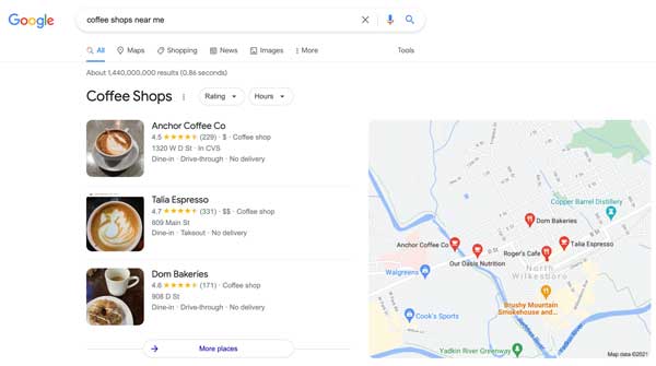 Google Coffee Shops Near Me - Desktop View
