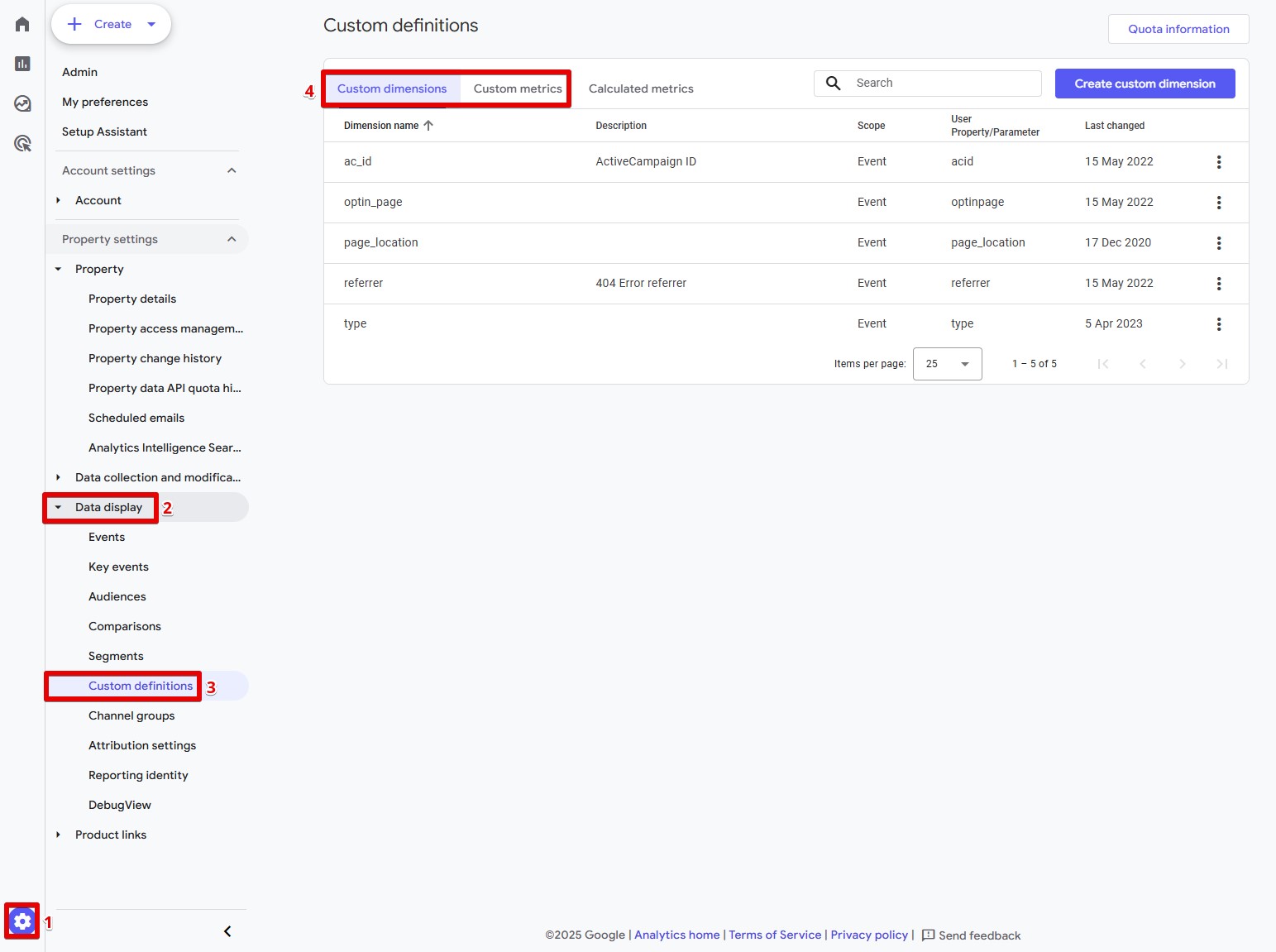 Master Your GA4 Configuration: 5 Key Fixes image Navigating to Custom Dimensions and Custom Metrics in Google Analytics 4