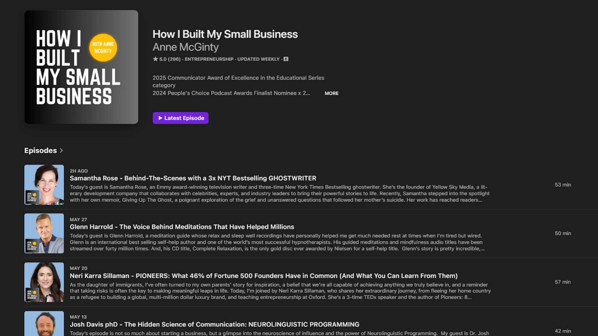 Link Building for Small Business: 10 Key Methods image Example of a podcast site where small business owners can share their story and get a backlink to their website.