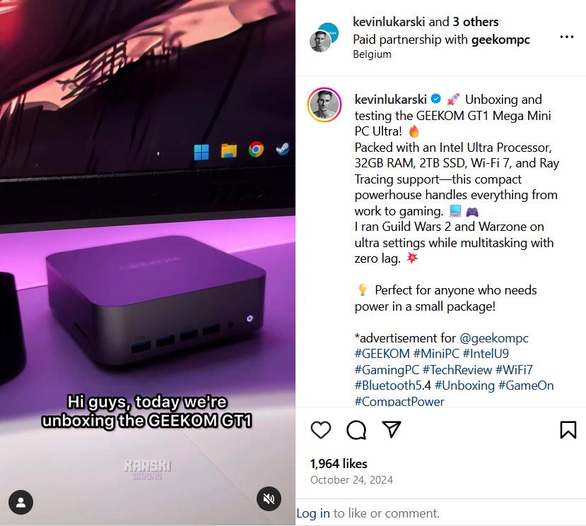 Choose Between Micro And: What Small Businesses Get Wrong image A small purple GEEKOM mini PC sits on a desk beneath a monitor with glowing purple ambient lighting.