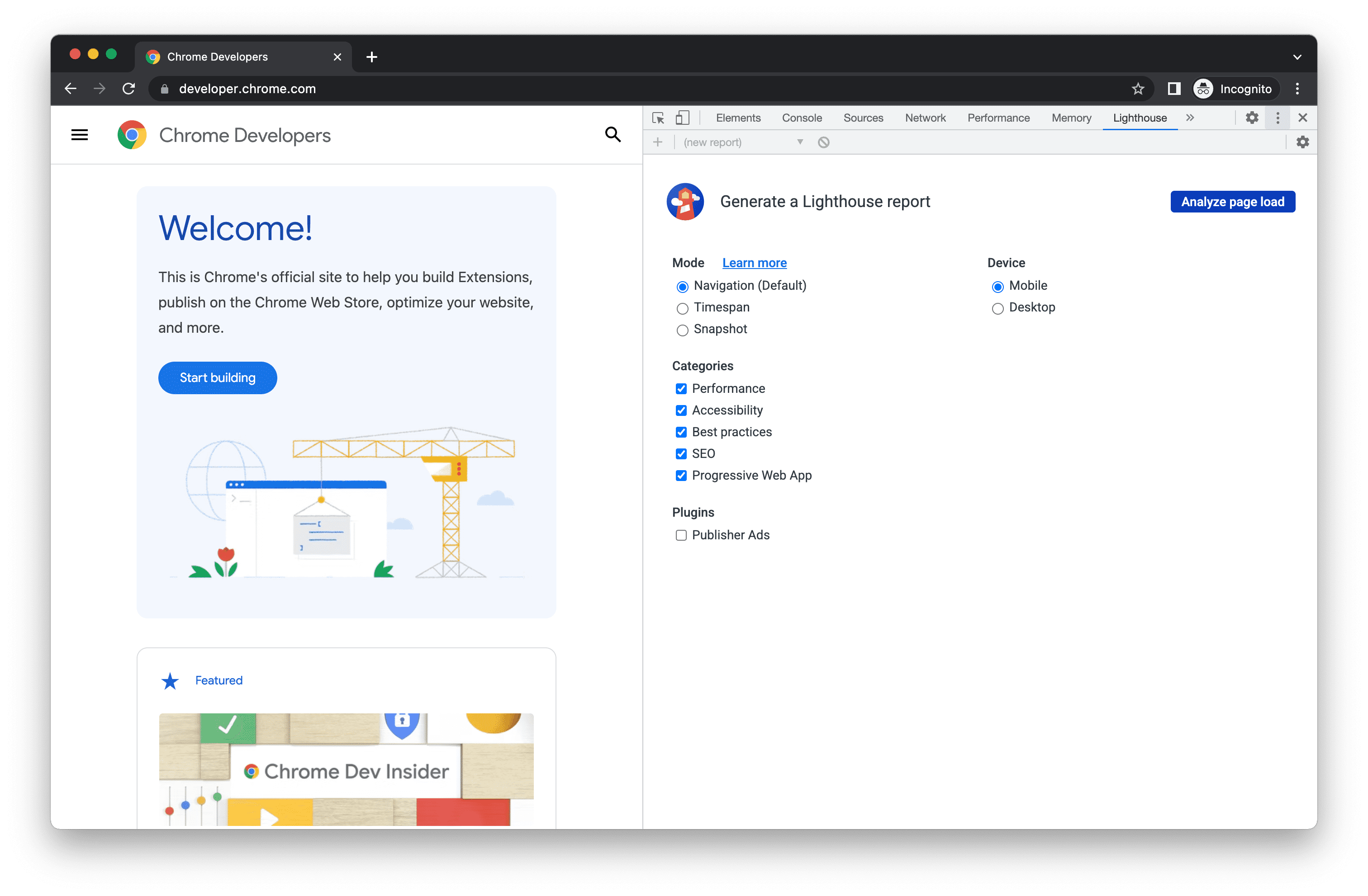 lighthouse devtools