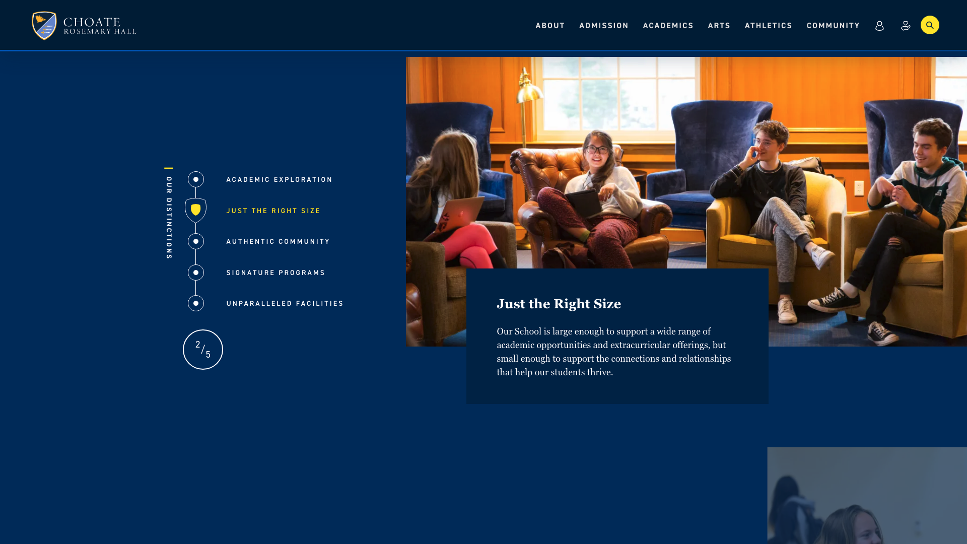 Scroll indicators on Choate homepage