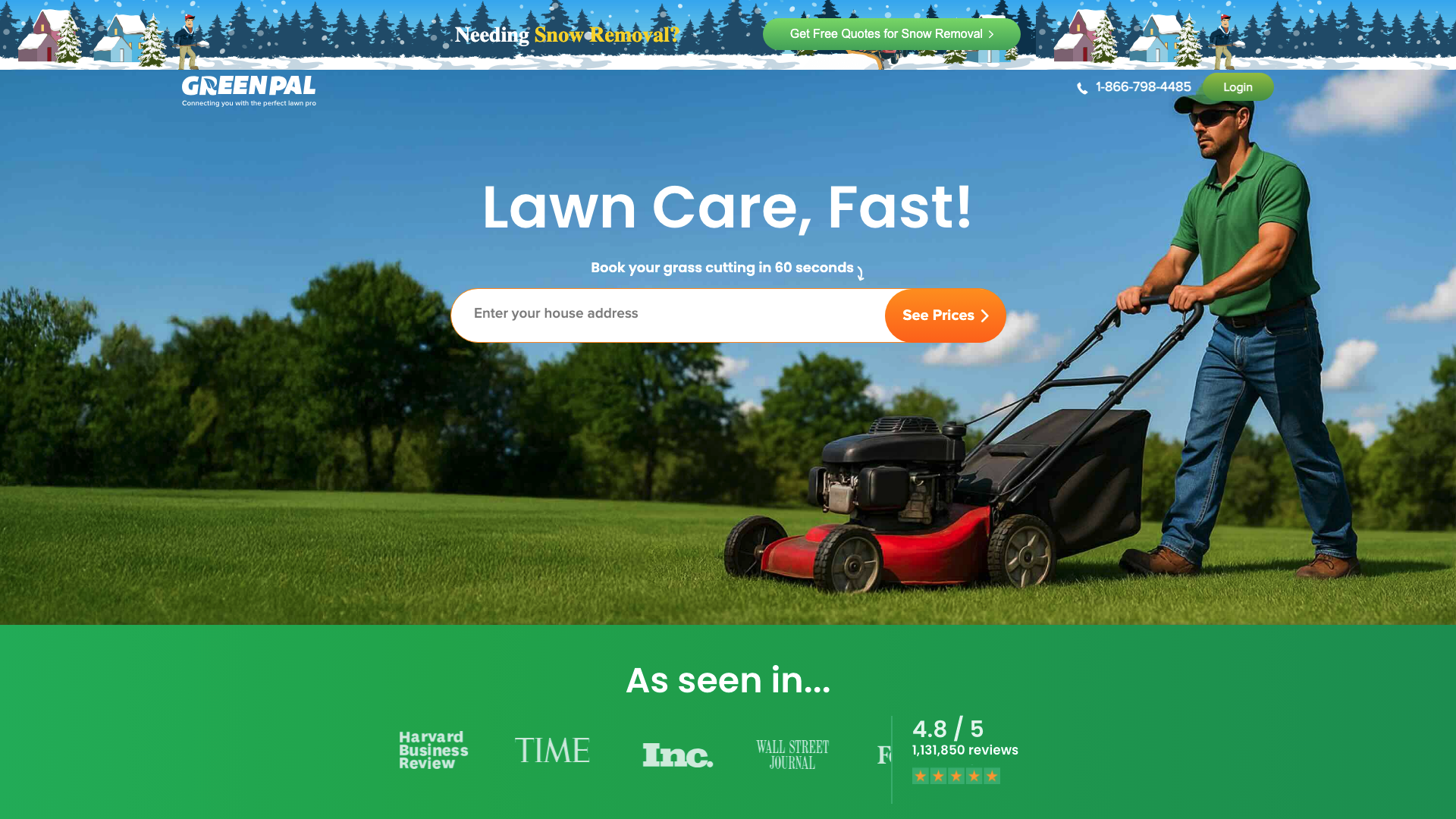 Green color used intelligently on GreenPal homepage