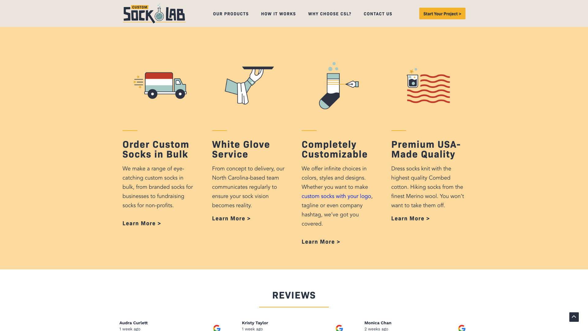 Example of spacing and color blocks on the Custom Sock Lab website