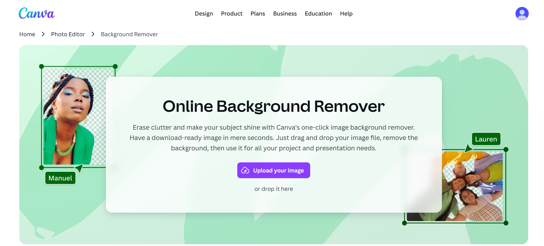 Canva interface for removing image backgrounds online