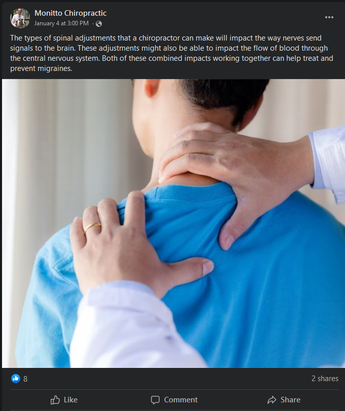 Facebook post of Chiropractor performing a spinal adjustment.