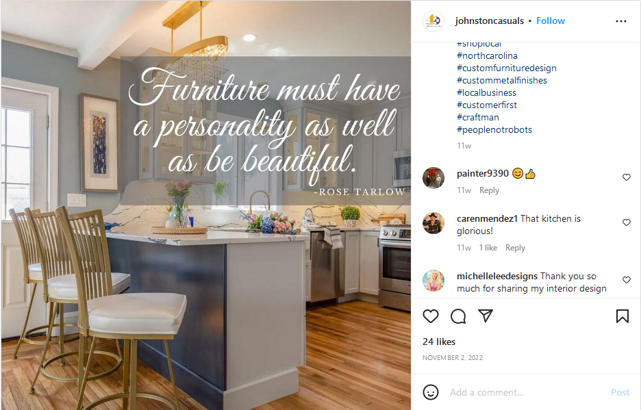 Quote with product to drive engagement in an organic Instagram post