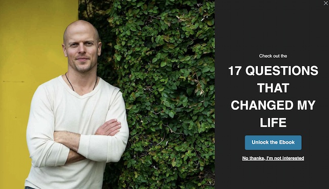 A Business Owner's Guide to Lead Magnet Ideas and Examples image What Is a Lead Magnet: Exit intent popup by Tim Ferris